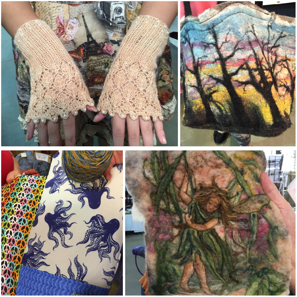 Knitted wristlets by Caitlin Bongers of the Netherlands and some lovely felted pieces by Anna Repke are some of the talented fibers artists that visited my booth. Also project bags by Sweet T Knits