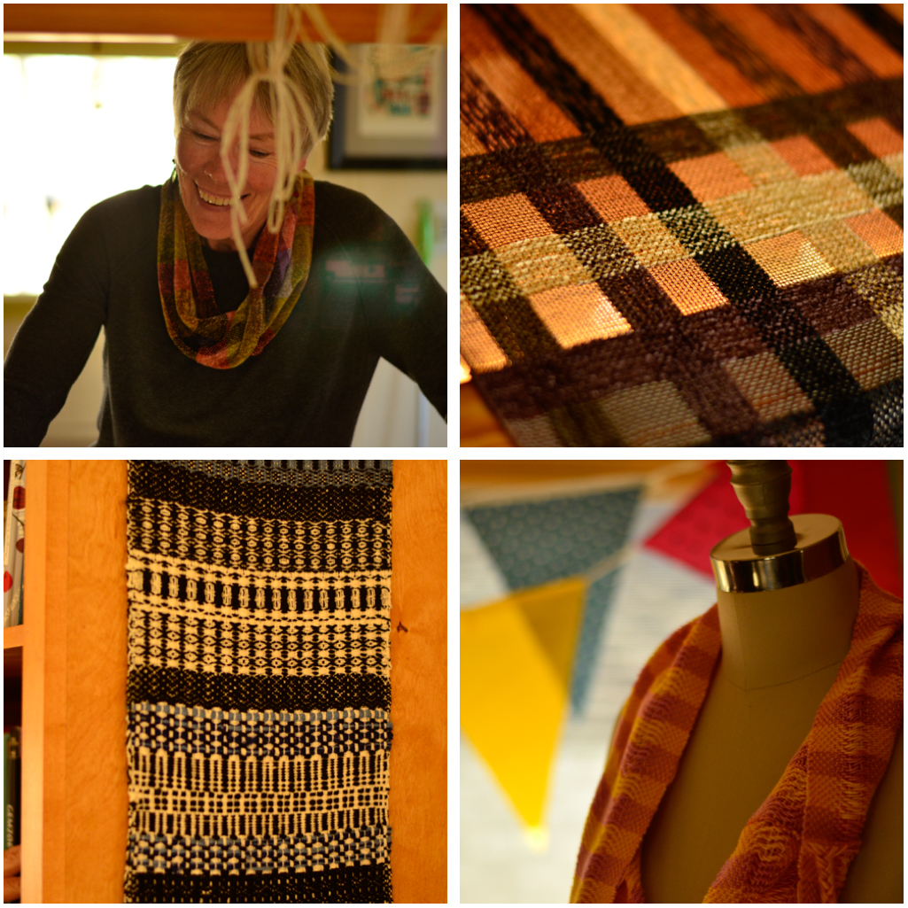 Kathy and some of her weavings