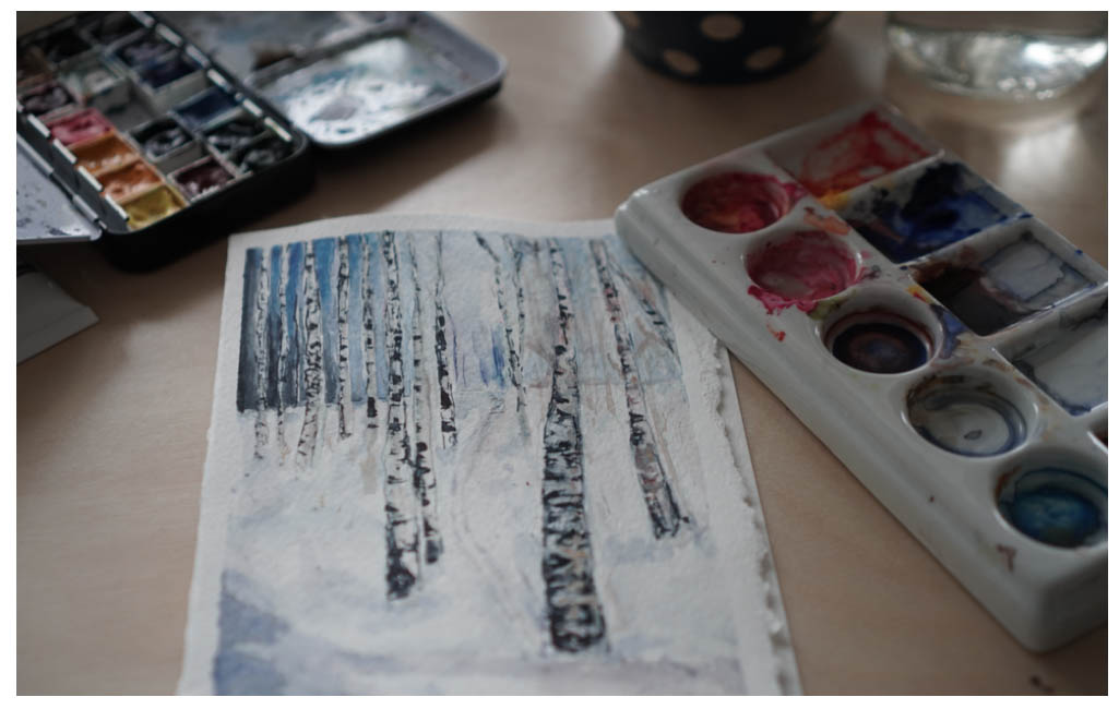 winter birches card
